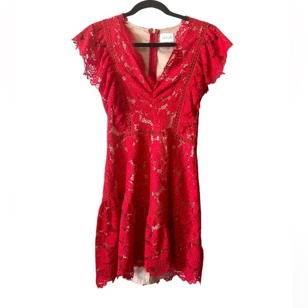 SAYLOR Red Lace Helena Mini Dress XS